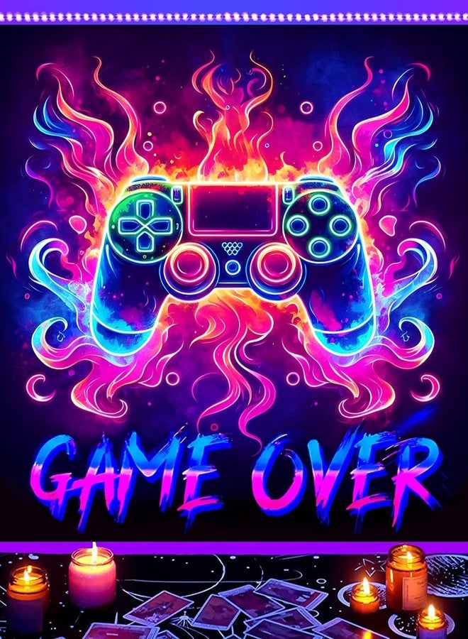 Manicer Blacklight Gaming Tapestry, Cool Neon Game Controller Wall Hanging for Boys Teens, UV Reactive GAME OVER Abstract Art 3D Gaming Poster Tapestries for Bedroom, Play Room - 29.5" x 39.4" - Image 2
